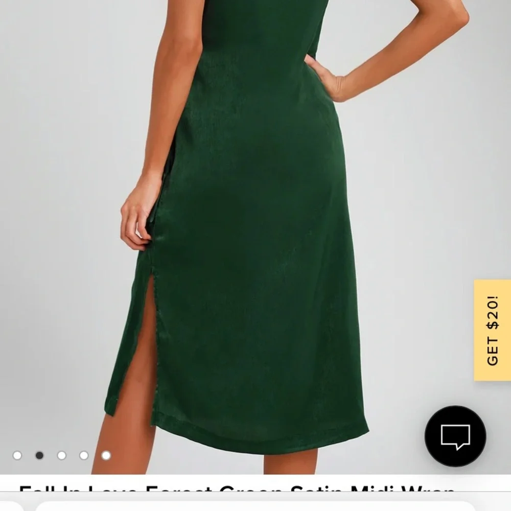 Forest Green Satin Midi Wrap Dress - Picture 2 of 5